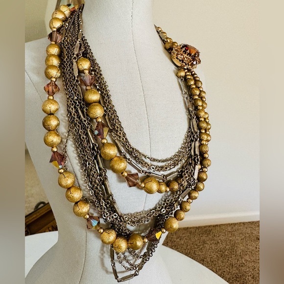 Rare Vintage Deco Topaz Rhinestone Runway Necklace - Picture 7 of 16